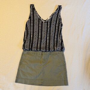 Tribal Jeans Black and White Patterned Top with GAP Green Mini Skirt